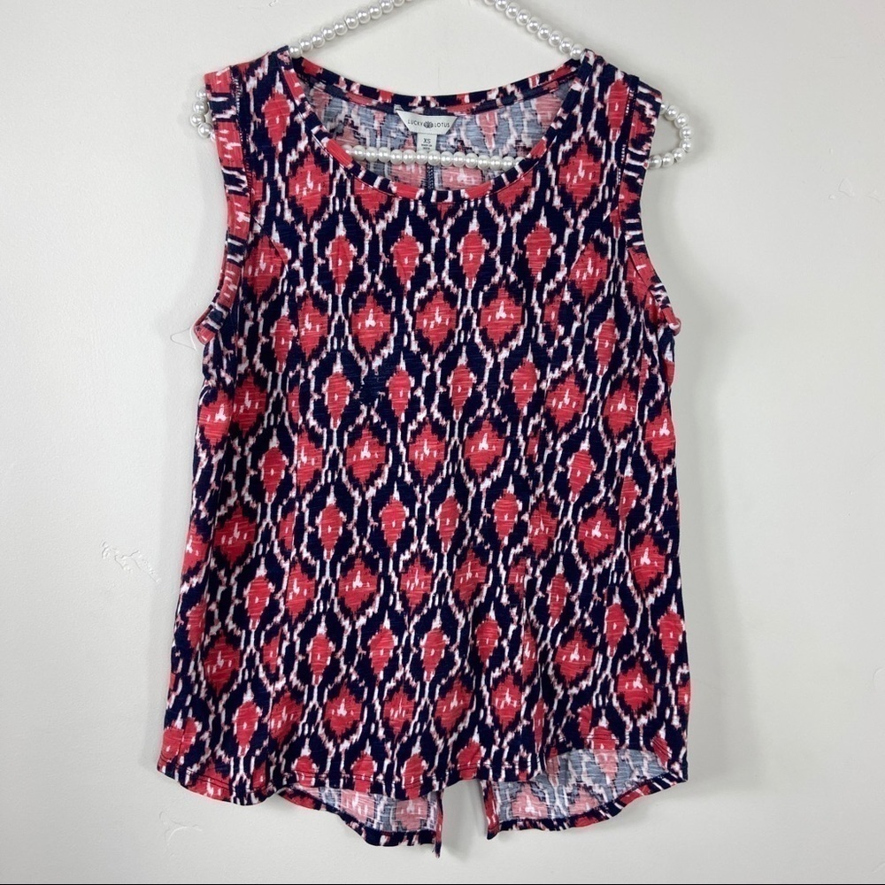Lucky Brand Lotus Navy Pink Eyecat Tank Top XS